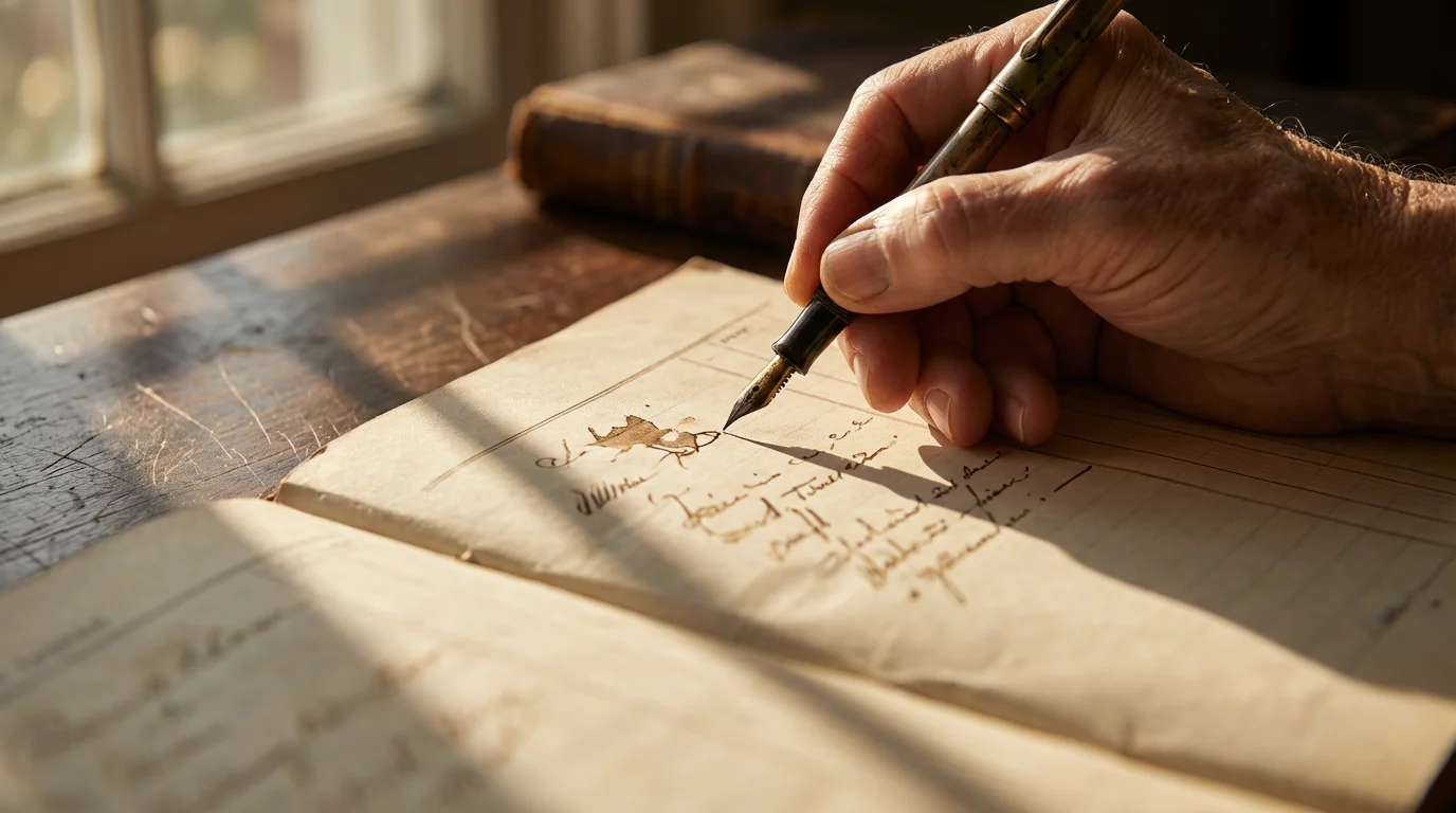 A close-up macro photograph of a pen writing in a financial tracking ledger.
