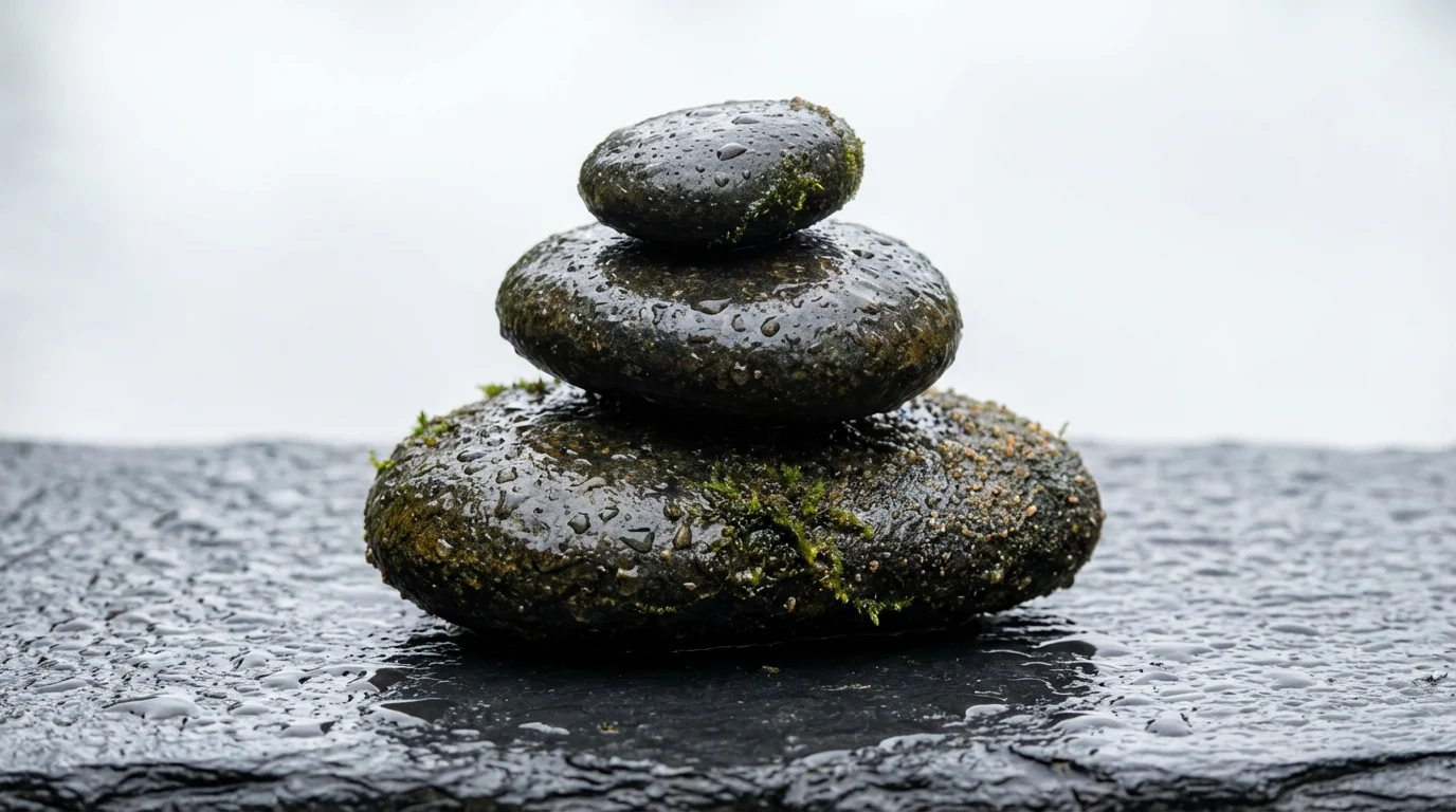 Close-up macro photo of three smooth, balanced stones representing financial stability and support.