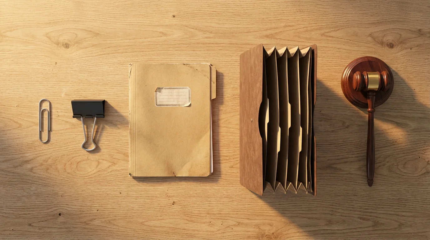 Flat lay of office supplies and a gavel symbolizing the five levels of an appeal.